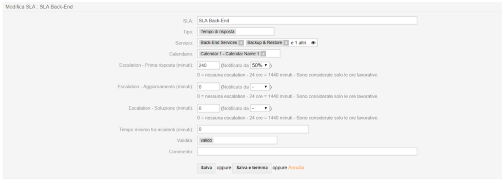 backend view of SLA of otrs ce